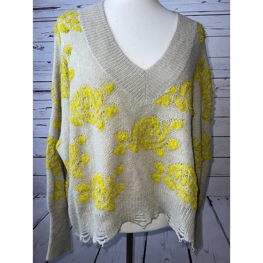 Anthropologie Lucila Sweater Small Pullover Knit‎ Oversized Wool Butter Yellow